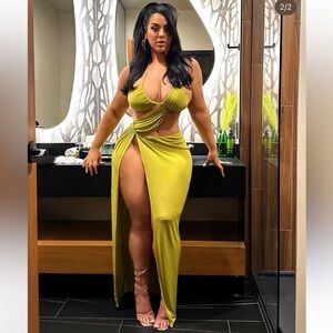 Chartreuse Cutout Maxi Dress